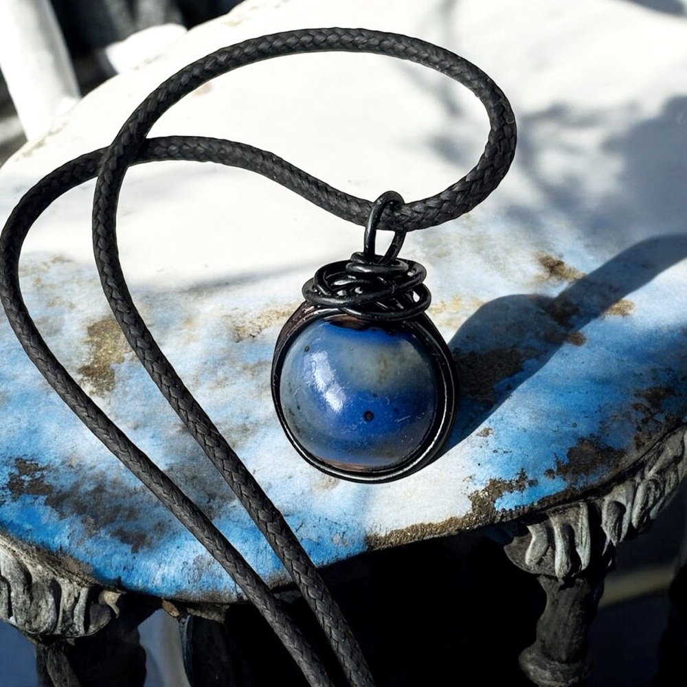 5 For $25💫Wire Wrapped Blue Ceramic Bead Pendant